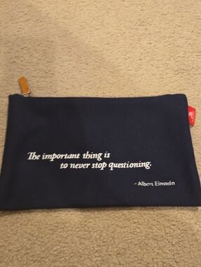 Navy Quote Pouch - 'Never Stop Questioning' 80% Wool